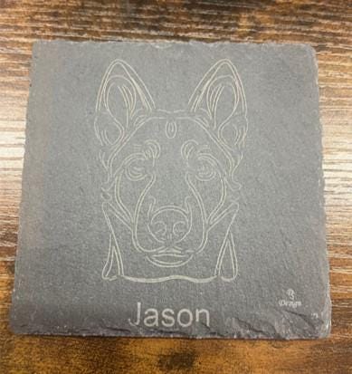 Personalized slate dog coasters. 3 Pack (can adjust amount). Customized to your breed and name.