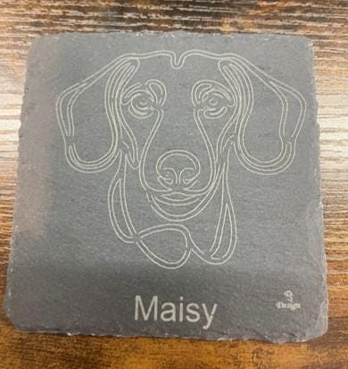 Personalized slate dog coaster. Single coaster. Customized to your breed and name.