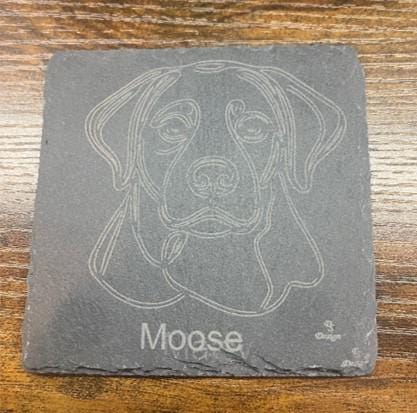 Personalized slate dog coaster. Single coaster. Customized to your breed and name.